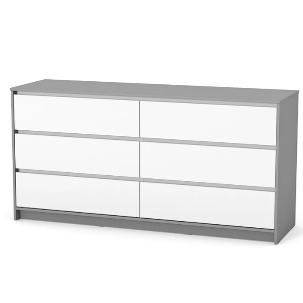 Komoda se 6 zásuvkami Lovitto Gekko. 175×51×87 cm. Grafitová / Bílá